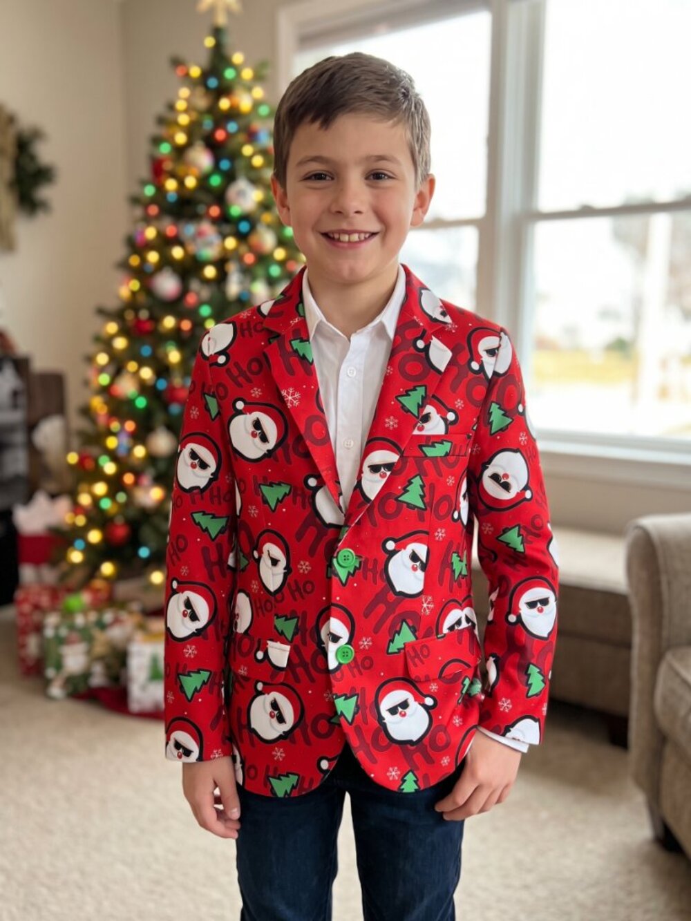 SUITMEISTER Boys Santa Claus Christmas Suit Jacket Blazer Size M 8-10Y Ho Ho H0